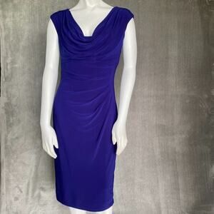 Lauren Ralph Lauren Dress 6 Womens Blue Cowl Neck Cap Sleeve Side Rouched Ruched